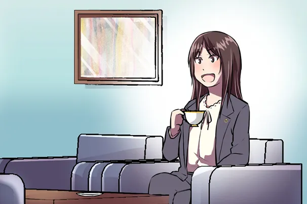 ミカが飲み物を飲んでいる